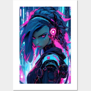 Neon cyberpunk girl Posters and Art